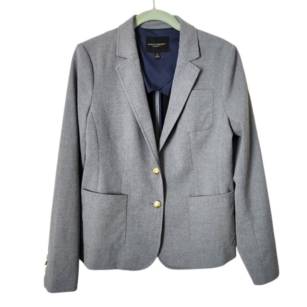 BANANA REPUBLIC Classic Fit Gray‎ Wool Blend Blazer Jacket Academia Preppy 8